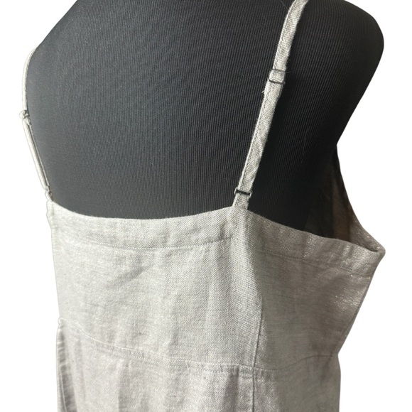 Eileen Fisher Linen Dress Tan Silver Metallic Shimmer Slip Minimalist SZ L - Picture 8 of 16